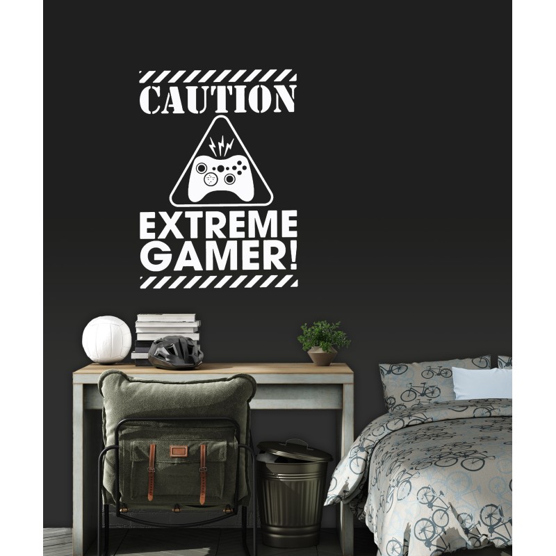 Caution Extreme Gamer wall Decal / Sticker for room