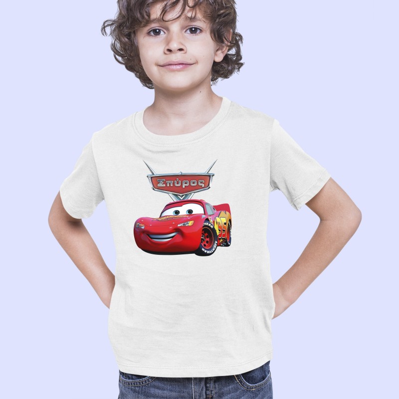 Unisex παιδικό μπλουζάκι Cars McQueen και όνομα παιδιού