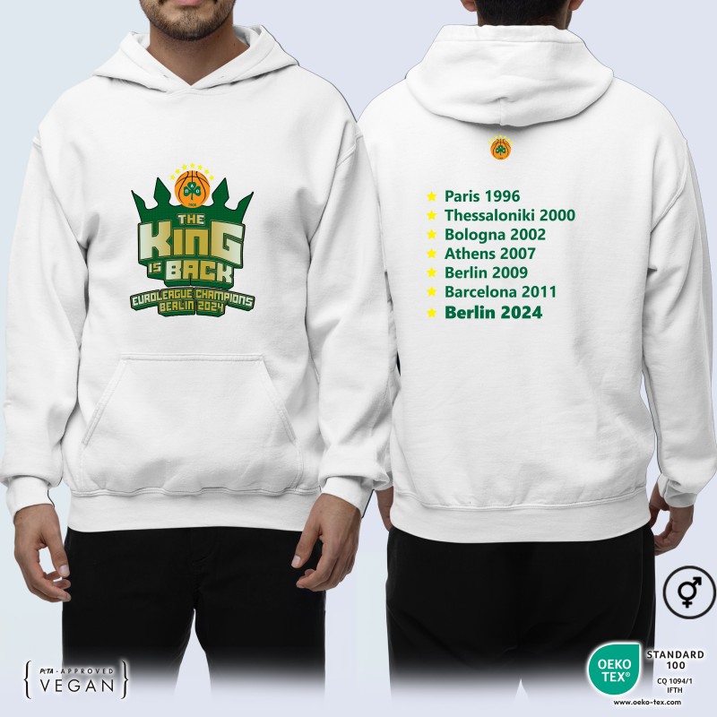 White Unisex hoodie - PAO BC - The King Is Back White Unisex hoodie - PAO BC - The King Is Back