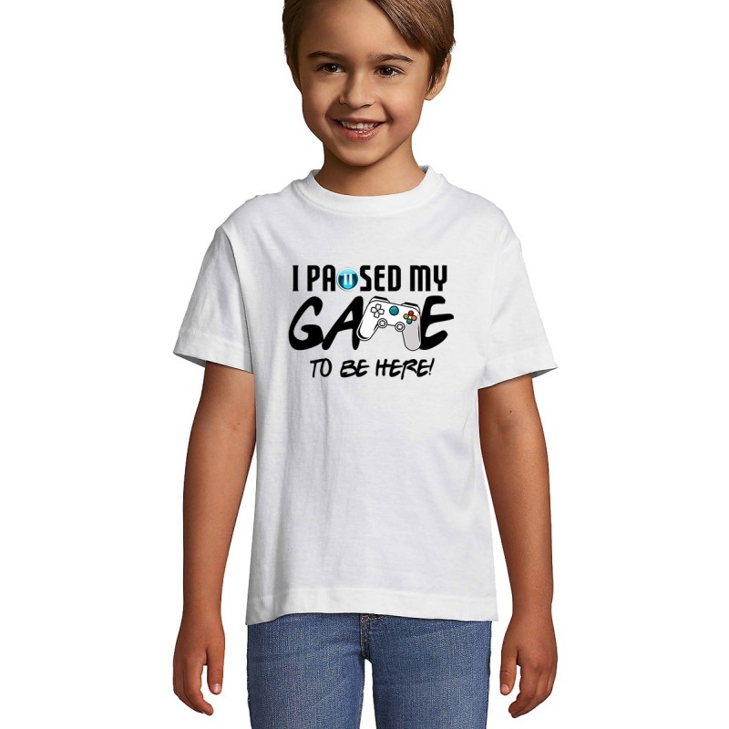 Kids t-shirt i paused my game to be here!
