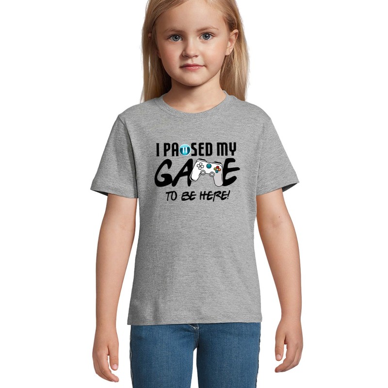 Kids t-shirt i paused my game to be here!